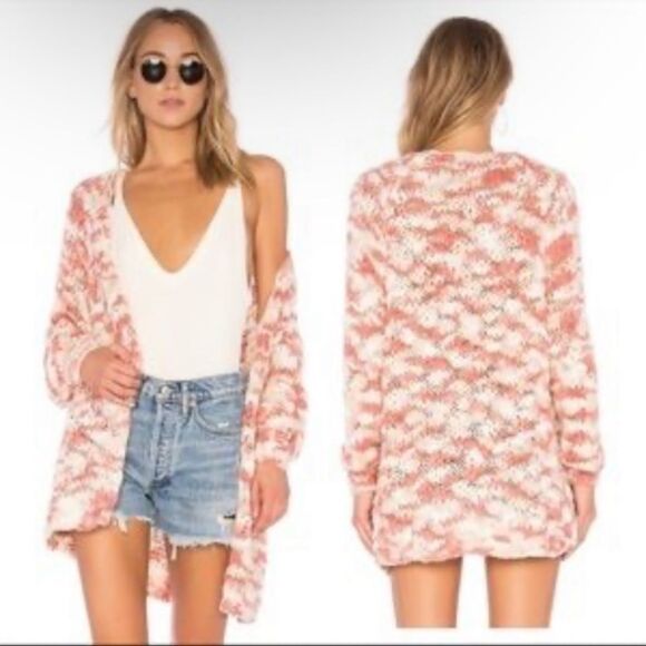 Sz XS Tularosa Revovle Chunky Knit Pink & Cream Wool Oversized Sweater Cardigan - Picture 1 of 11